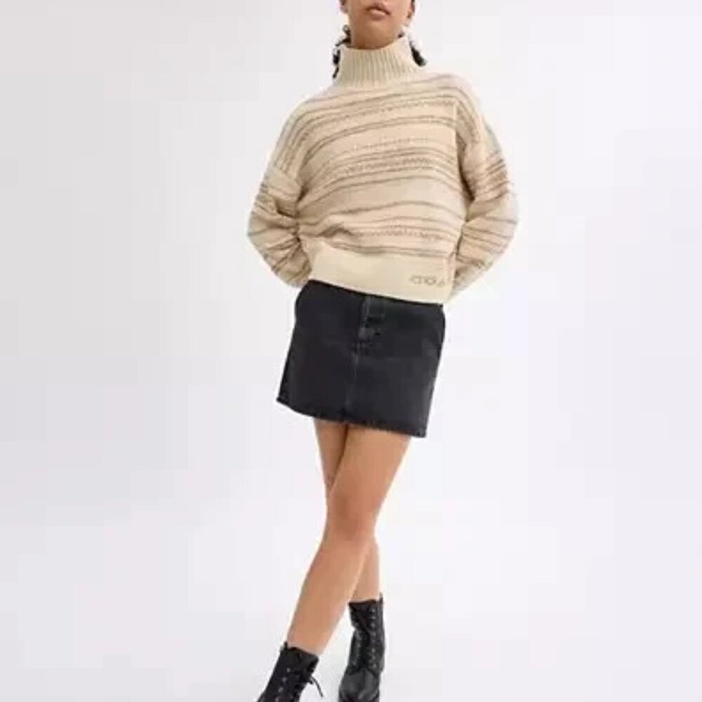 Coach Wool Cashmere Alpaca Blend Turtleneck Sweater Ivory Beige XL